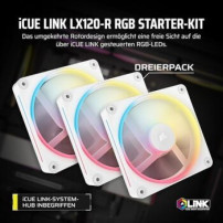 Corsair iCUE Link LX120-R RGB Starter Kit - Ventola per case - Pale della ventola invertite - 120 mm - bianco (confezione da 3)