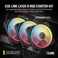 Corsair iCUE Link LX120-R RGB - Ventola per case - Pale della ventola invertite - 120 mm - Nero (confezione da 3)
