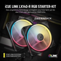 Corsair iCUE Link LX140-R RGB - Ventola per case - Pale della ventola invertite - 140 mm - Nero (confezione da 2)