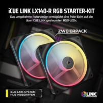 Corsair iCUE Link LX140-R RGB - Ventola per case - Pale della ventola invertite - 140 mm - Nero (confezione da 2)