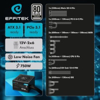 EFFITEK Netzteil 750W Silver ATX 3.1, PCI 5.1 - PC-/Server Netzteil