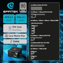 EFFITEK Netzteil 750W Silver ATX 3.1, PCI 5.1 - PC-/Server Netzteil
