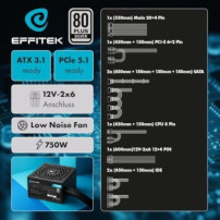 EFFITEK Netzteil 750W Silver ATX 3.1, PCI 5.1 - PC-/Server Netzteil