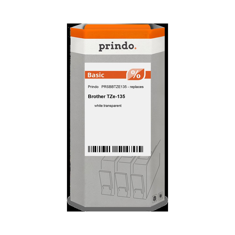 compatibile con Brother TZe-135  Prindo Basic Nastro Bianco su trasparente