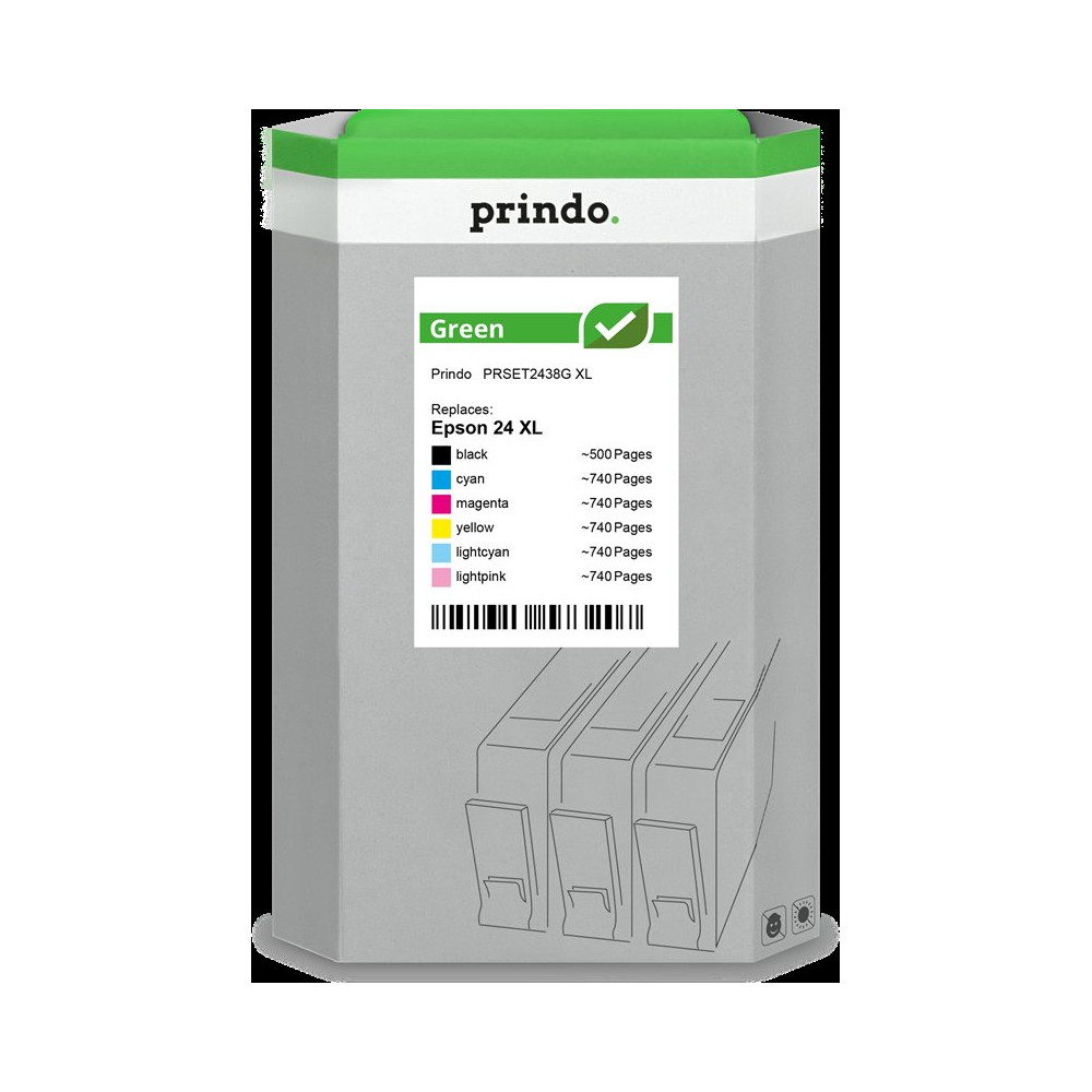 compatibile con Epson 24 XL  Prindo Green XL Multipack nero / ciano / magenta / giallo / ciano (chiaro) / magenta (chiaro)