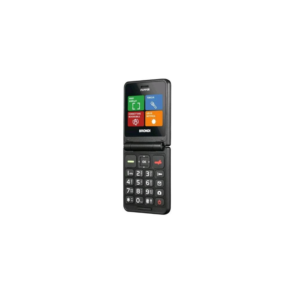 BRONDI FLIPPER DUAL SIM 2.4" CLAMSHELL FLIP ATTIVO 3 PULSANTI ACCESSO RAPIDO 9 MEMORIE PER CHIAMATE RAPIDE USB-C ITALIA BLACK