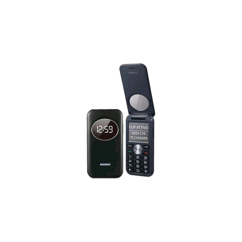 BRONDI WINDOW 2 DUAL SIM 2" CLAMSHELL FLIP ATTIVO FOTOCAMERA RADIO FM TASTI RETROILLUMINATI ITALIA BLACK METAL