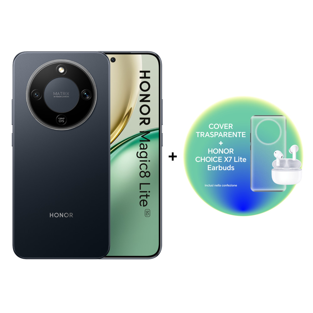 HONOR MAGIC 8 LITE 5G DUAL SIM 6.79" OCTA CORE 256GB RAM 8GB 5G ITALIA MIDNIGHT BLACK + CUFFIE BLUETOOTH HONOR CHOICE X7 LITE + 