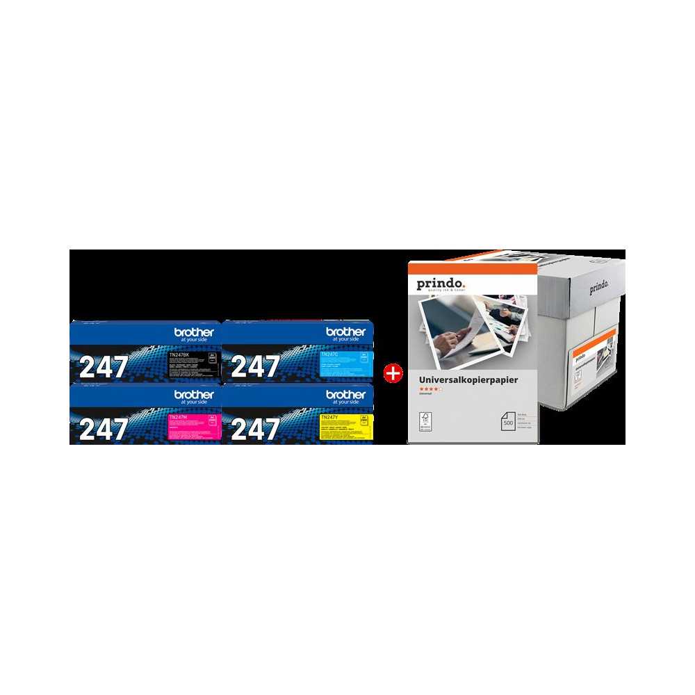 Brother TN-247 MCVP 01 nero / ciano / magenta / giallo Value Pack (+ Prindo Universal Papier 2500 Blatt)
