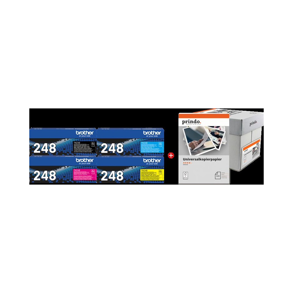 Brother TN-248 MCVP nero / ciano / magenta / giallo / Bianco Value Pack (+ Prindo Universal Papier 2500 Blatt)