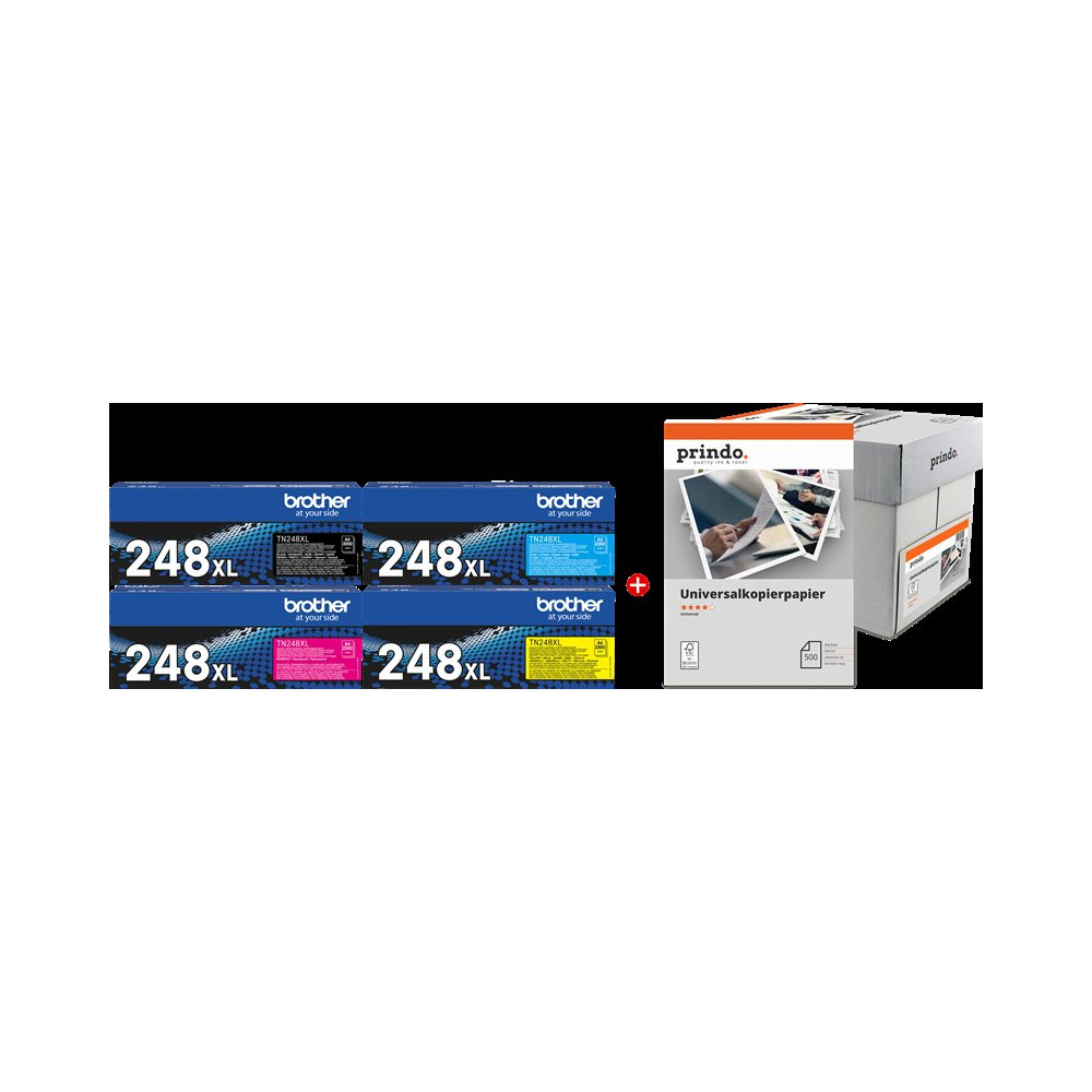 Brother TN-248XL MCVP nero / ciano / magenta / giallo / Bianco Value Pack (+ Prindo Universal Papier 2500 Blatt)