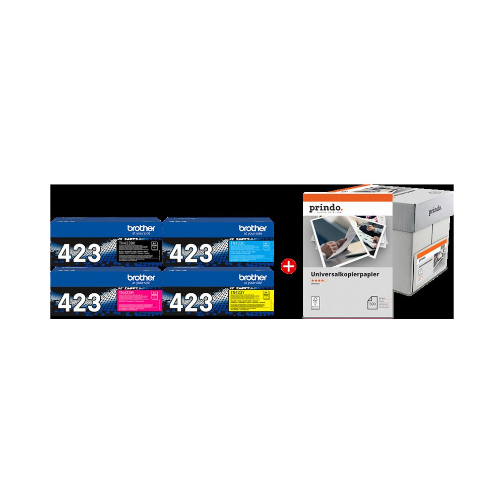 Brother TN-423 MCVP nero / ciano / magenta / giallo Value Pack (+ Prindo Universal Papier 2500 Blatt)