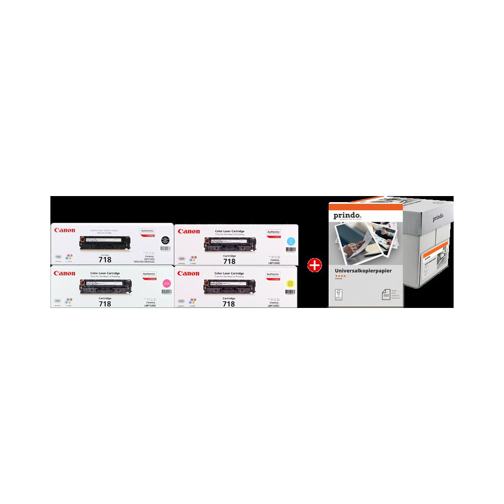 Canon 718 MCVP 01 nero / ciano / magenta / giallo Value Pack (+ Prindo Universal Papier 2500 Blatt)