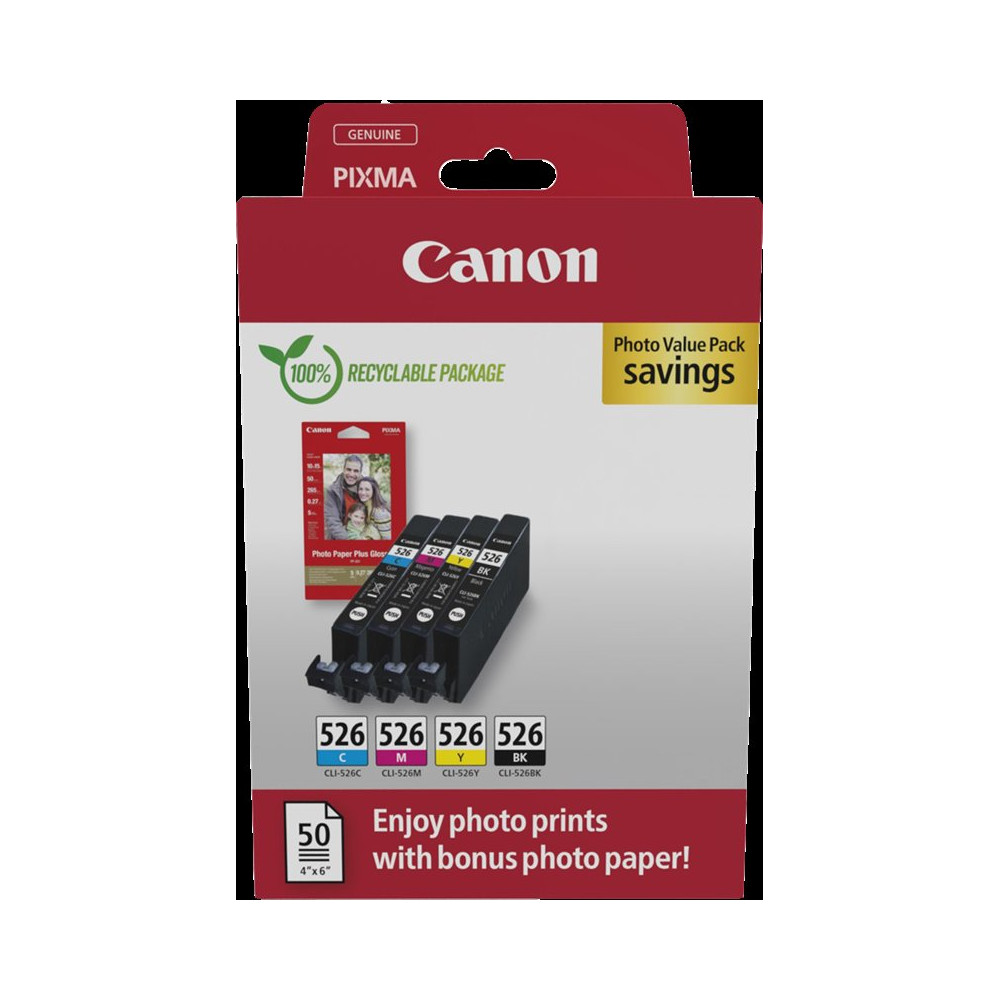 Canon CLI-526 nero / ciano / magenta / giallo Value Pack (+ 10x15 cm Fotopapier 50 Blatt)