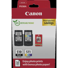 Canon PG-510+CL-511 nero / differenti colori / Bianco Value Pack (+ 10x15 cm Fotopapier 50 Blatt)