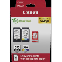 Canon PG-575+CL-576 nero / differenti colori / Bianco Value Pack (+ 10x15 cm Fotopapier 50 Blatt)