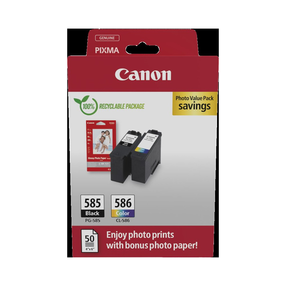 Canon PG-585+CL586 nero / ciano / magenta / giallo Value Pack (+ 10x15 cm Fotopapier 50 Blatt)