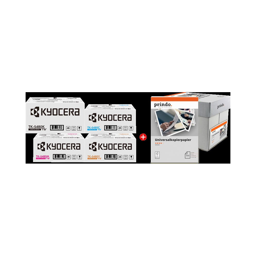 Kyocera TK-5480 MCVP nero / ciano / magenta / giallo / Bianco Value Pack (+ Prindo Universal Papier 2500 Blatt)