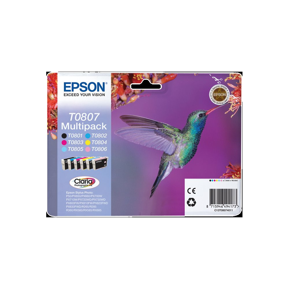 Epson T0807 Multipack nero / ciano / magenta / giallo / ciano (chiaro) / magenta (chiaro) (C13T08074011)