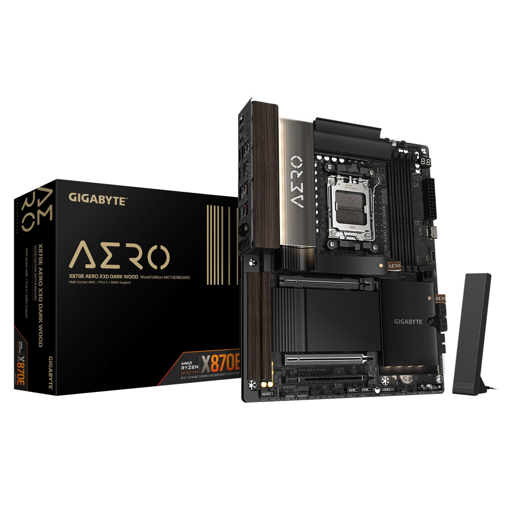 GIGABYTE X870E AERO X3D DARK WOOD Scheda Madre – Supporta CPU AMD Ryzen 9000, VRM digitale a 16+2+2 fasi, fino a 9000 Hz DDR5 (O