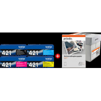 Brother TN-421 MCVP nero / ciano / magenta / giallo / Bianco Value Pack (+ Prindo Universal Papier 2500 Blatt)