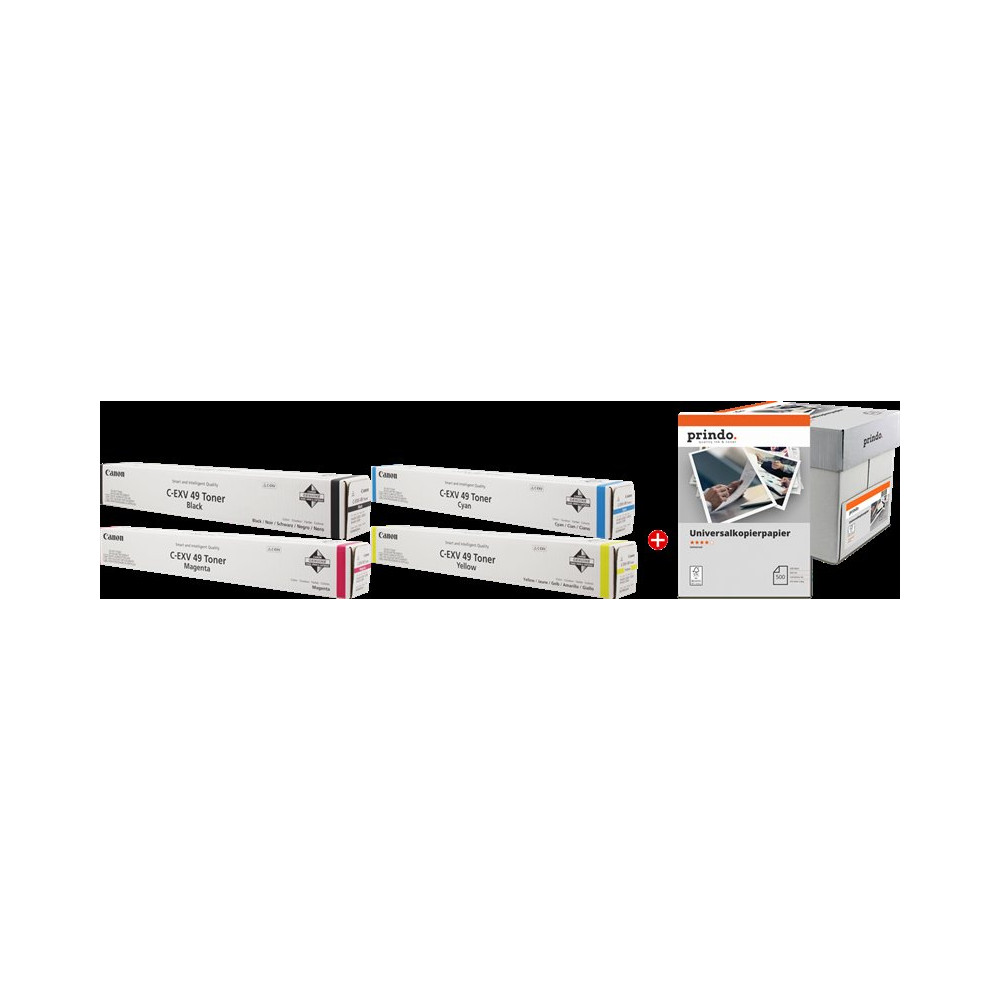 Canon C-EXV49 MCVP nero / ciano / magenta / giallo Value Pack (+ Prindo Universal Papier 2500 Blatt)