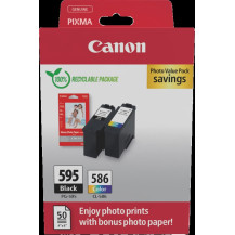 Canon PG-595+CL-586 nero / differenti colori / Bianco Value Pack (+ Fotopapier 50 Blatt 10x 15 cm)