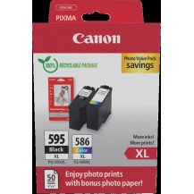 Canon PG-595XL+CL-586XL nero / differenti colori / Bianco Value Pack (+ Fotopapier 50 Blatt 10x 15 cm)