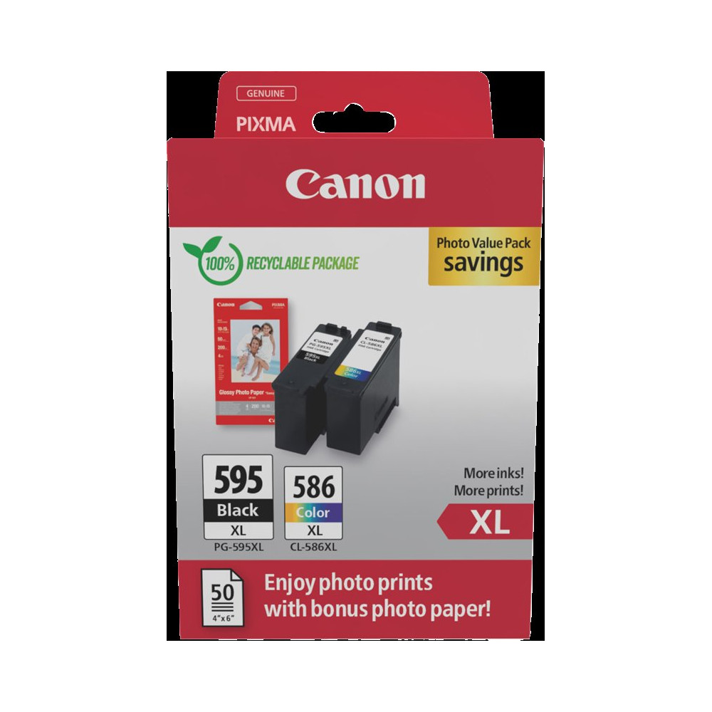 Canon PG-595XL+CL-586XL nero / differenti colori / Bianco Value Pack (+ Fotopapier 50 Blatt 10x 15 cm)