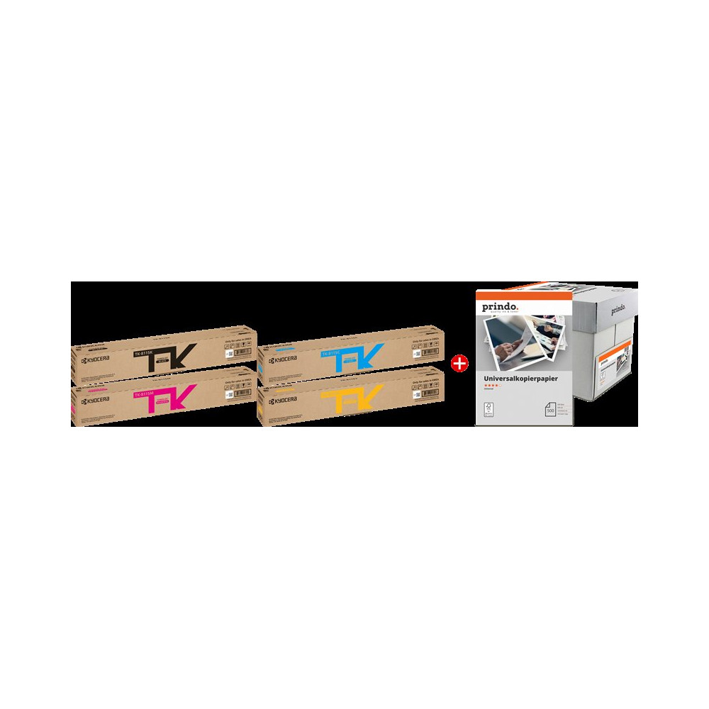 Kyocera TK-8115 MCVP 01 nero / ciano / magenta / giallo / Bianco Value Pack (+ Prindo Universal Papier 2500 Blatt)