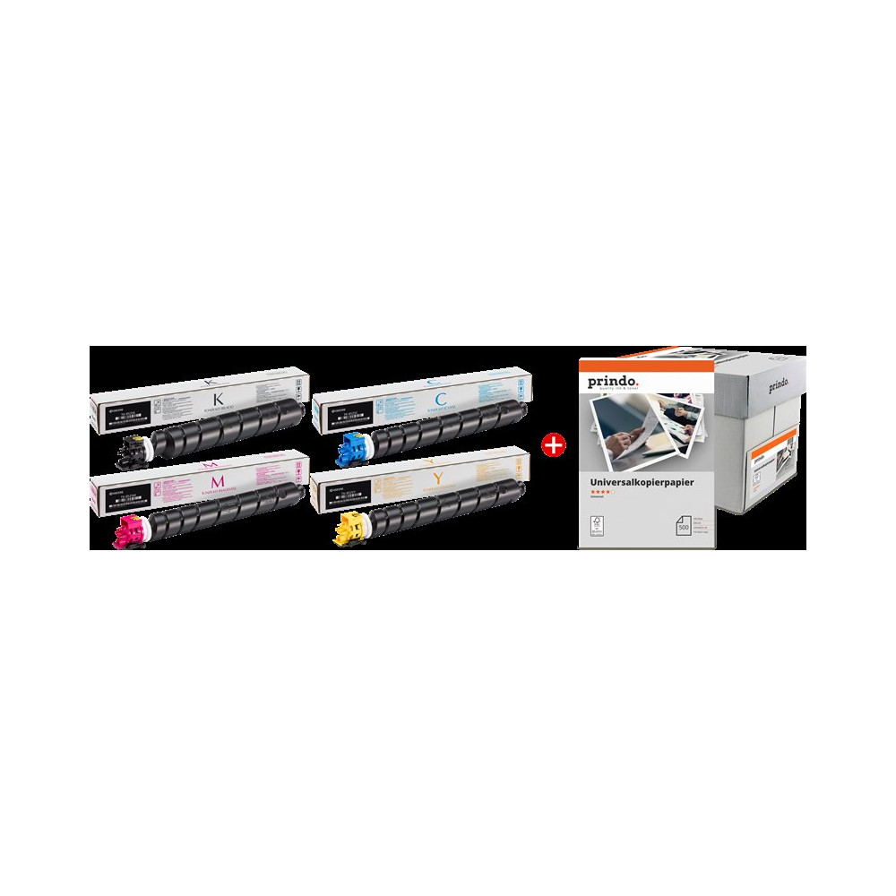 Kyocera TK-8525 MCVP 01 nero / ciano / magenta / giallo / Bianco Value Pack (+ Prindo Universal Papier 2500 Blatt)