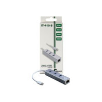 Inter-Tech Argus IT-410-S - USB 3.2 Gen 1 (3.1 Gen 1) Type-C - RJ-45,USB 3.2 Gen 1 (3.1 Gen 1) Type-A - Grigio - Alluminio - LAN