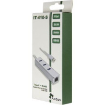 Inter-Tech Argus IT-410-S - USB 3.2 Gen 1 (3.1 Gen 1) Type-C - RJ-45,USB 3.2 Gen 1 (3.1 Gen 1) Type-A - Grigio - Alluminio - LAN