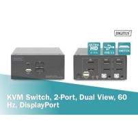 DIGITUS KVM-Switch, 2 porte, doppio display, 4K, DisplayPort®