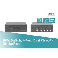 DIGITUS KVM Switch, 4 porte, doppio display, 4K, DisplayPort®