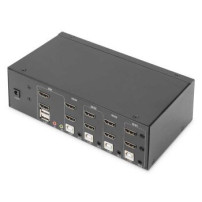 DIGITUS Switch KVM, 4 porte, doppio display, 4K, HDMI®