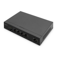 DIGITUS Switch di rete PoE Gigabit a 4+1 porte, desktop, non gestito, 1 porta uplink RJ45, 60 W, af/at