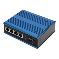 DIGITUS Switch PoE di rete Gigabit Ethernet a 4 porte, industriale, non gestito, 1 uplink SFP