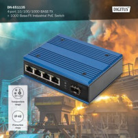 DIGITUS Switch PoE di rete Gigabit Ethernet a 4 porte, industriale, non gestito, 1 uplink SFP