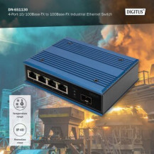 DIGITUS Switch di rete Fast Ethernet a 4 porte, industriale, non gestito, 1 uplink SFP FE