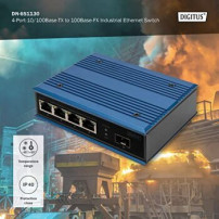 DIGITUS Switch di rete Fast Ethernet a 4 porte, industriale, non gestito, 1 uplink SFP FE