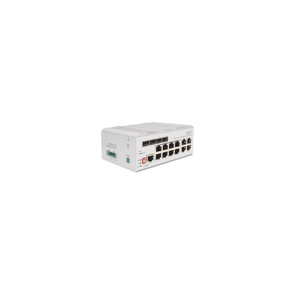 DIGITUS Switch PoE di rete Gigabit Ethernet a 8 porte, industriale, L2 gestito, 4 uplink SFP