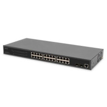 DIGITUS Switch di rete Gigabit PoE a 24 porte, 19 pollici, L2 gestito, 2 porte uplink, SFP, 430 W, af/at