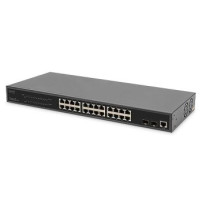 DIGITUS Switch di rete Gigabit PoE a 24 porte, 19 pollici, L2 gestito, 2 porte uplink, SFP, 430 W, af/at