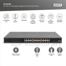 DIGITUS Switch di rete Gigabit PoE a 24 porte, 19 pollici, L2 gestito, 2 porte uplink, SFP, 430 W, af/at