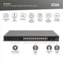 DIGITUS Switch di rete Gigabit PoE a 24 porte, 19 pollici, L2 gestito, 2 porte uplink, SFP, 430 W, af/at