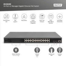 DIGITUS Switch di rete Gigabit PoE a 24 porte, 19 pollici, L2 gestito, 2 porte uplink, SFP, 430 W, af/at