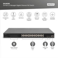 DIGITUS Switch di rete Gigabit PoE a 24 porte, 19 pollici, L2 gestito, 2 porte uplink, SFP, 430 W, af/at