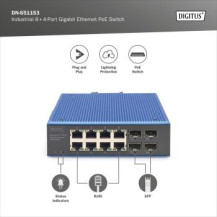 DIGITUS Switch PoE Gigabit Ethernet industriale a 8+4 porte