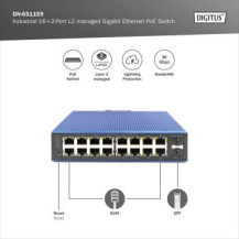 DIGITUS Switch PoE Gigabit Ethernet gestito L2 industriale a 16+2 porte